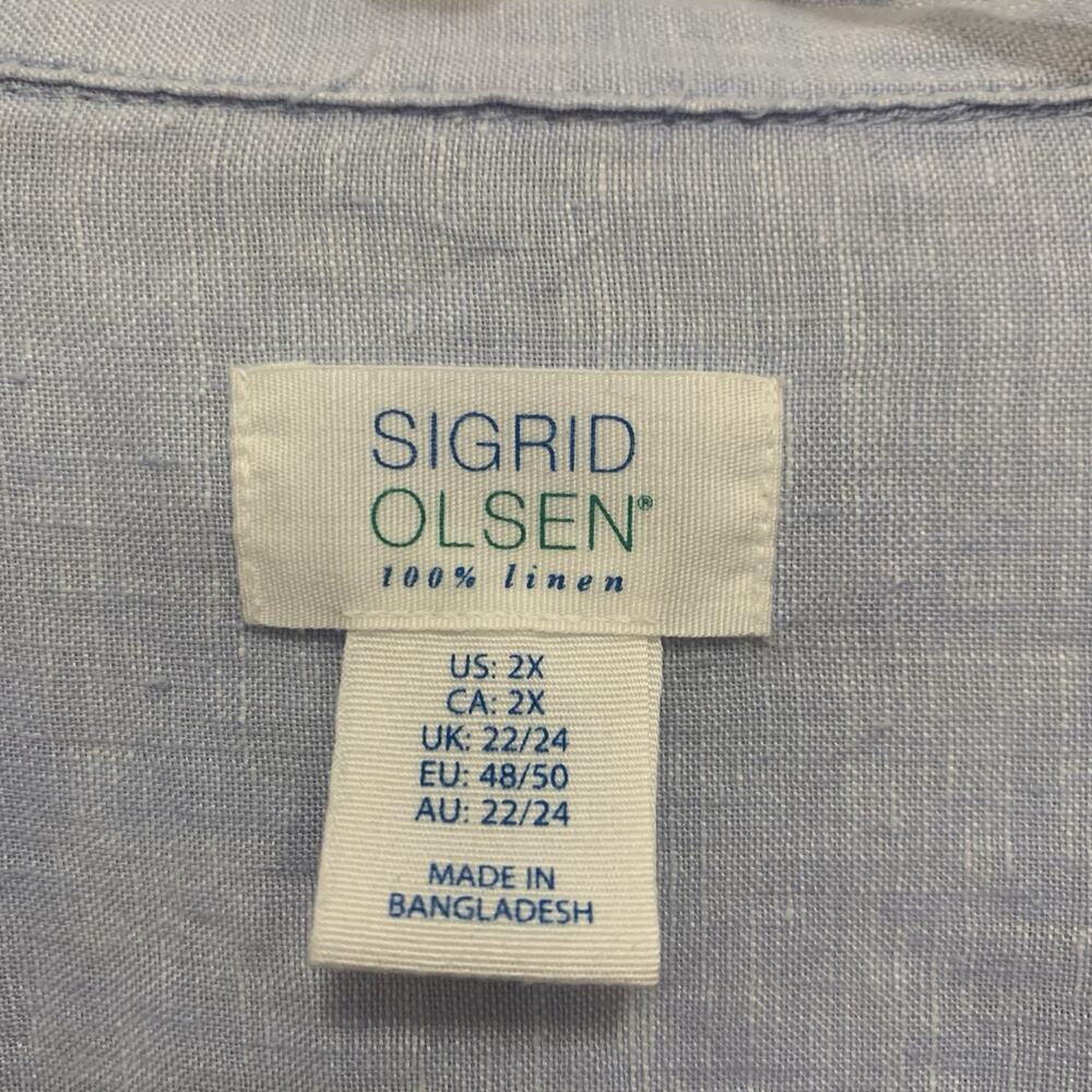 Sigrid Olsen Shirt Womens 2X Blue 100% Linen Button Up Roll Tab Coastal Minimal - Picture 3 of 5